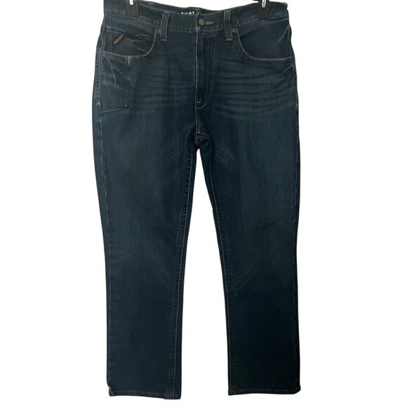 ARIAT REBAR 5M STRAIGHT LEG JEANS, MENS, 35X32, DENIM BLUE, LOTS OF WEAR TO GO - Picture 1 of 12